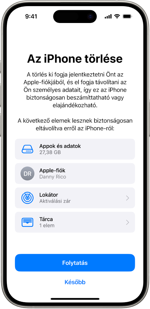 Az iPhone törlése képernyő