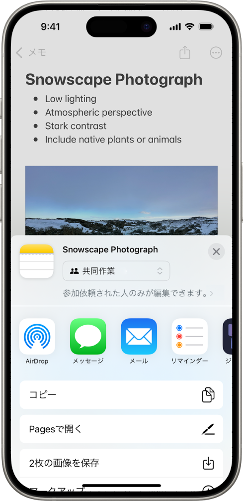 共有オプションが重なって表示されたメモ。