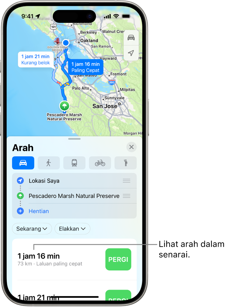 Kad dengan beberapa pilihan laluan.