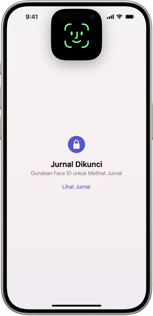 Skrin yang menggesa anda untuk menggunakan Face ID untuk membuka kunci jurnal anda.