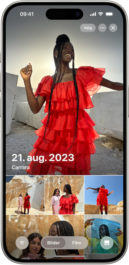 Bilder-appen viser en samling med bilder som er tatt på en bestemt dag.