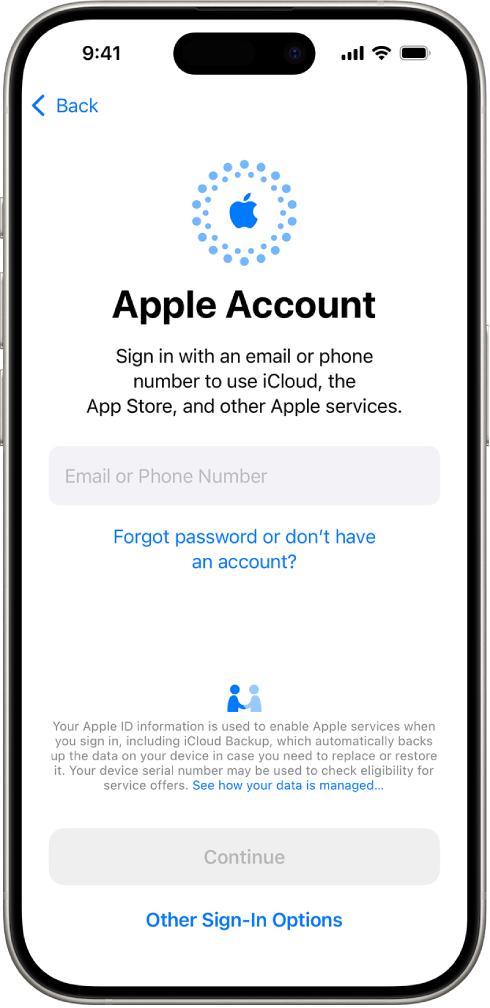 Apple ଆକାଉଣ୍ଟ୍ ସାଇନ୍-ଇନ୍ ସ୍କ୍ରୀନ୍।