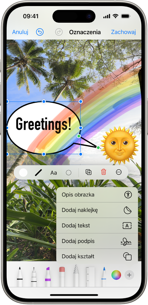 Edytowanie zdjęcia w aplikacji Wiadomości.