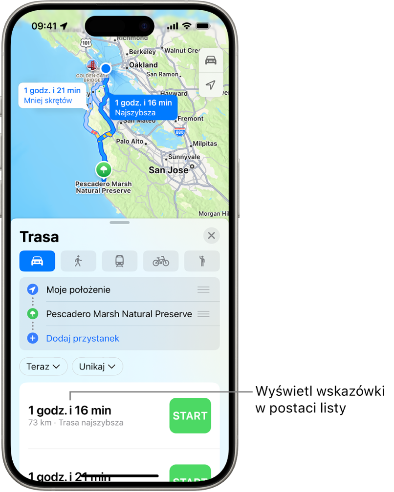 Karta zawierająca kilka tras.