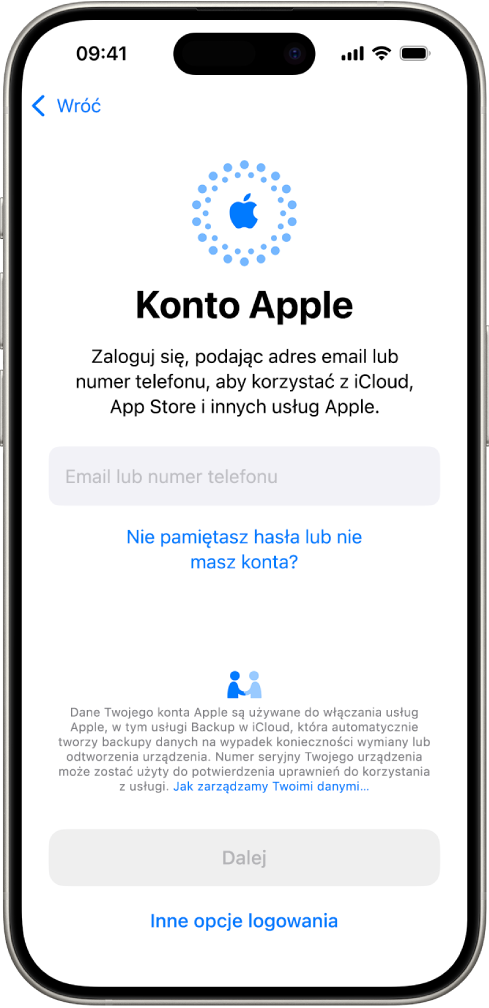 Ekran logowania na koncie Apple.