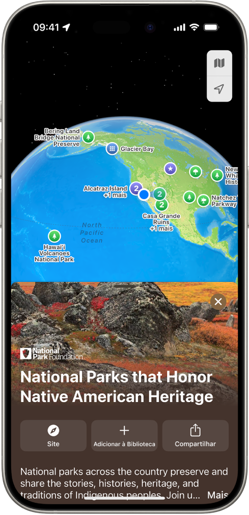 App Mapas mostrando um guia sobre locais subaquáticos.