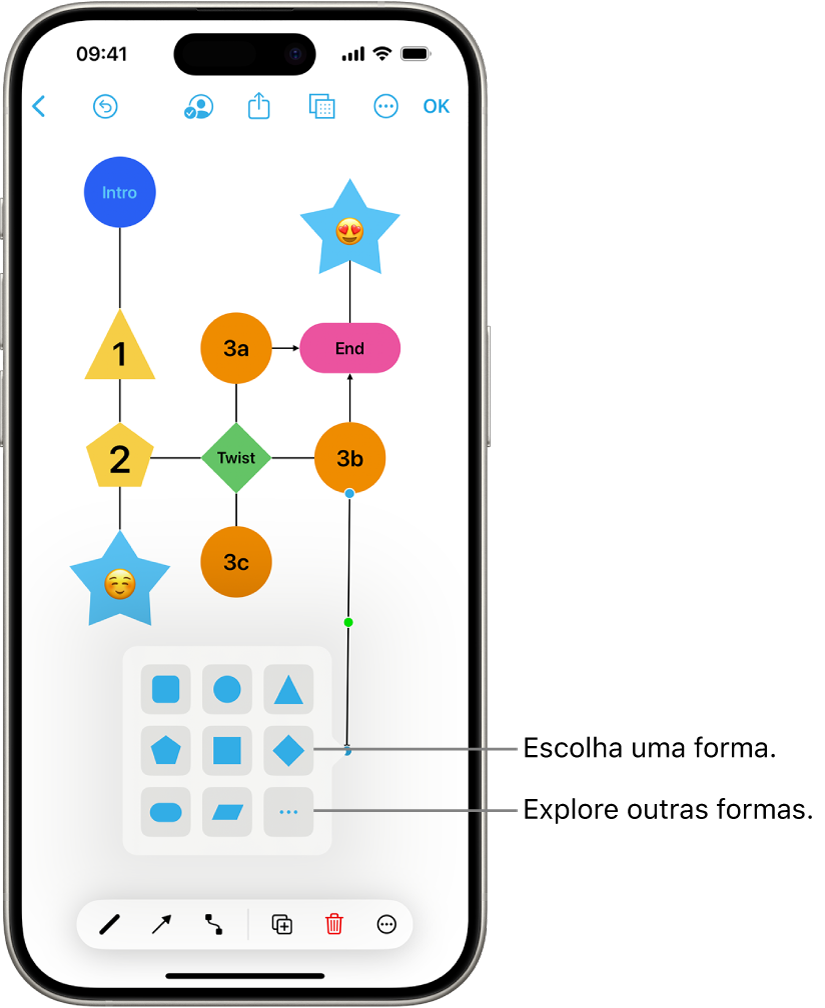 Um diagrama com uma nova forma sendo adicionada.