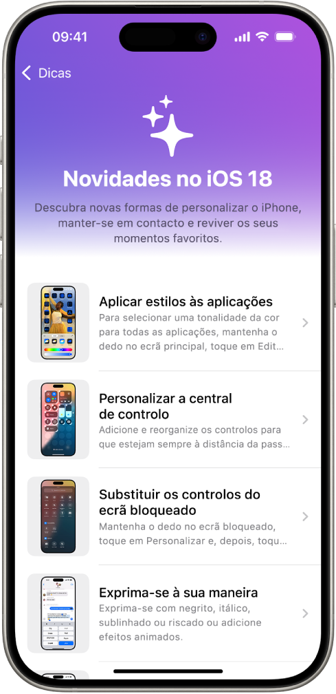 Um ecrã mostra uma coleção de dicas com setas a indicar que pode tocar numa coleção para ver as dicas que contém.