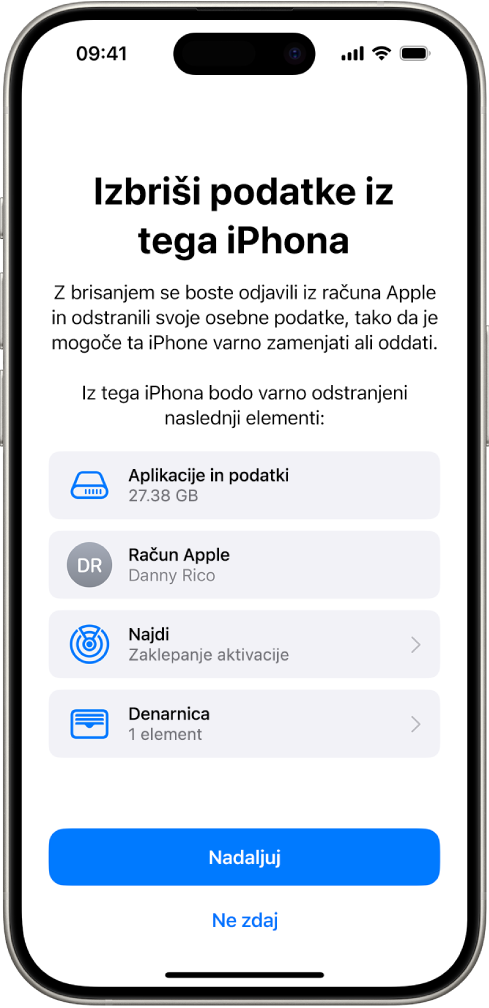Zaslon Brisanje tega iPhona.