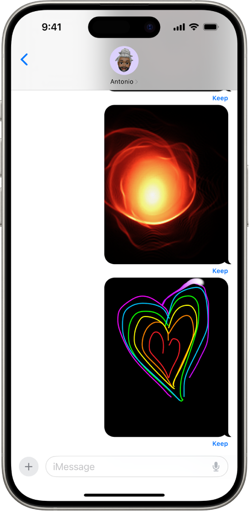 Një bisedë e Messages me një gjest dhe animacion të Digital Touch.