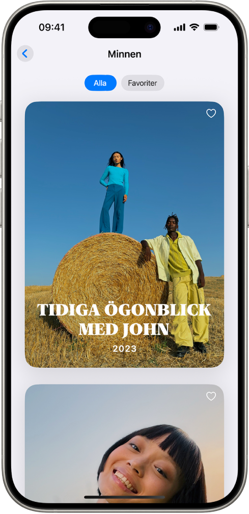 Appen Bilder är öppen och visar samlingen Minnen. Fliken Alla är markerad och en lista med minnen visas under.