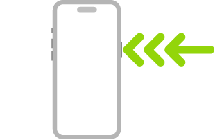Ілюстрація iPhone зі стрілкою, яка вказує на потрійне натискання бічної кнопки, у верхньому правому куті.