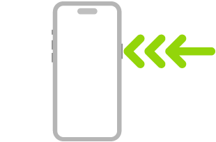 ‏iPhone کا ایک خاکہ جس میں اوپری دائیں طرف سائڈ بٹن پر تین بار کلک کرنے کی نشان دہی کرنے والے تین تیر دکھائے گئے ہیں۔