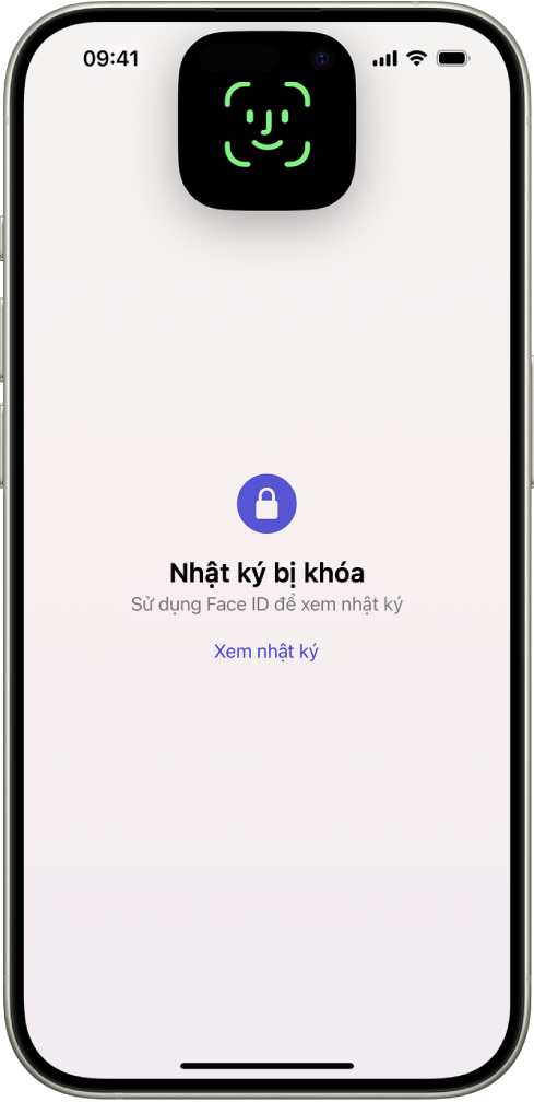 Một màn hình nhắc bạn sử dụng Face ID để mở khóa nhật ký của bạn.