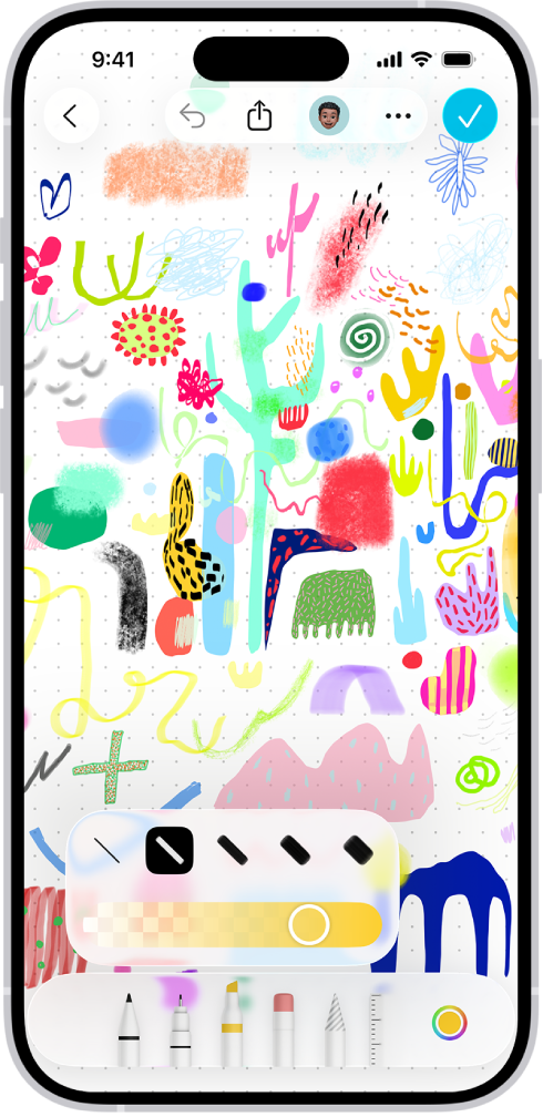 A drawing on a Freeform board with handwritten text and drawing tools visible.