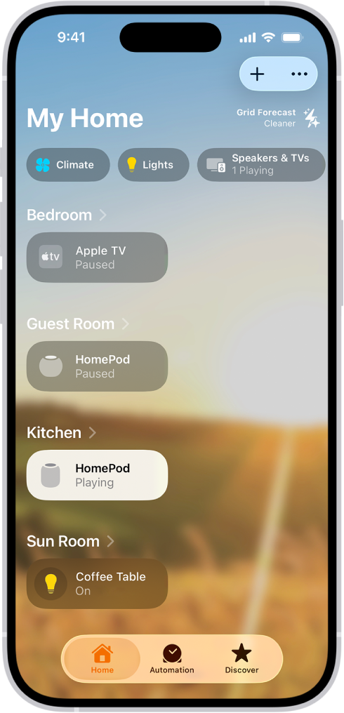 The My Home screen in the Home app.