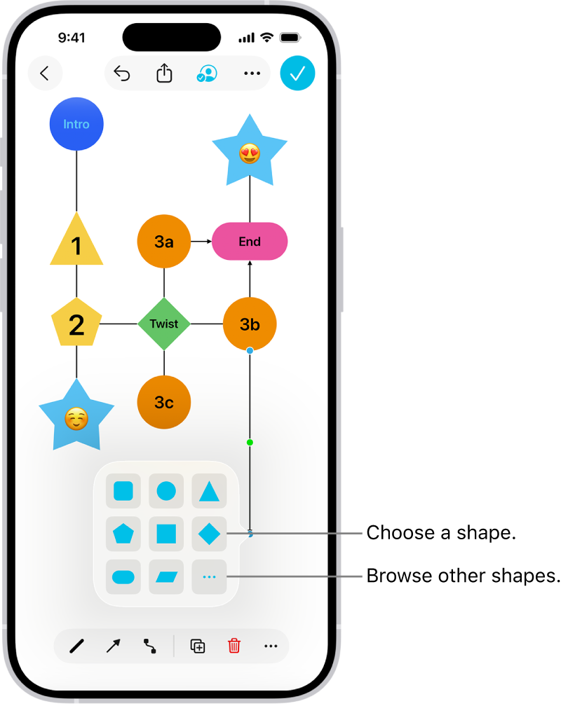 A diagram with a new shape being added.