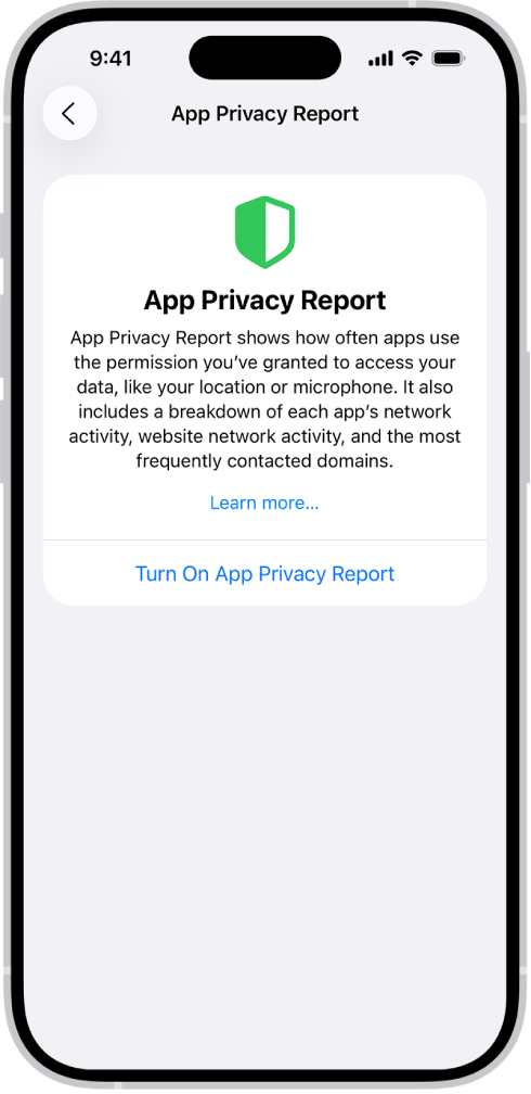 An App Privacy Report listing information about apps for the category Data & Sensor Access, and information about apps for the category App Network Activity.