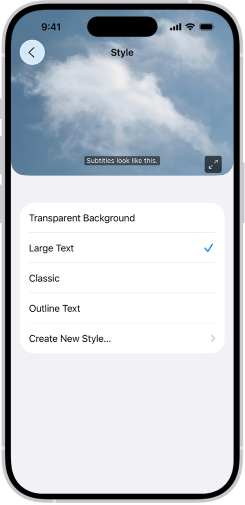 An iPhone showing an example of subtitles with a custom style.