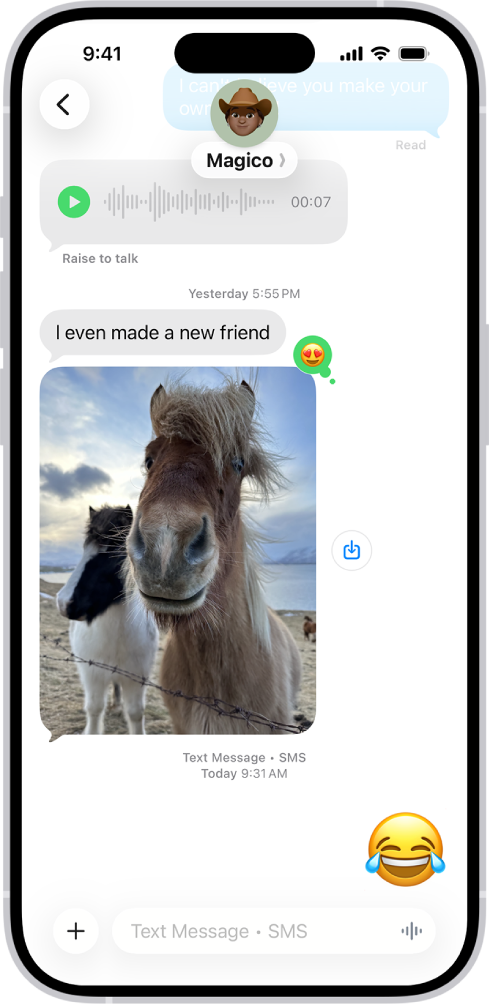 A conversation in Messages. The message bubbles are green, which indicates that the other person isn’t using iMessage.