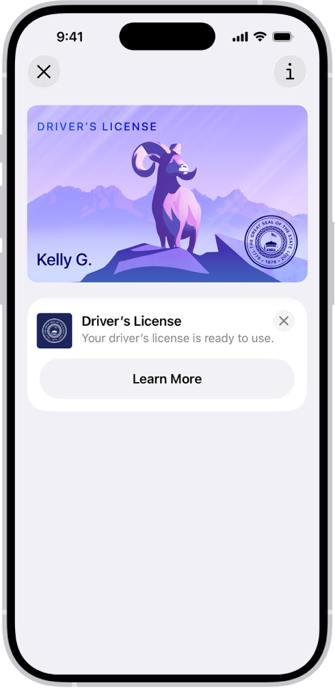 An ID card in the Wallet app.