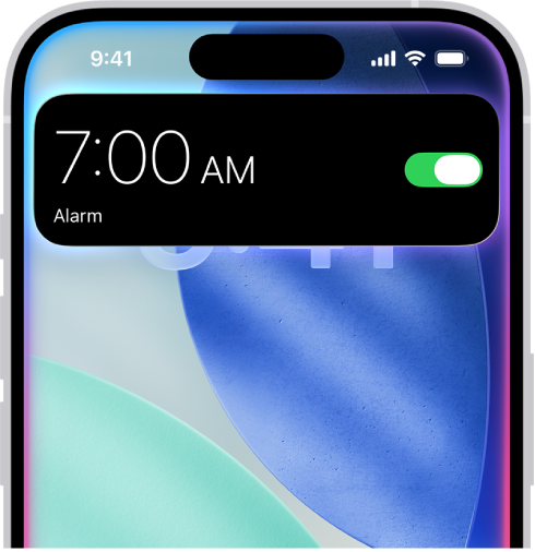 An iPhone showing a response from Siri at the top of the screen in the form of an alarm being turned on.