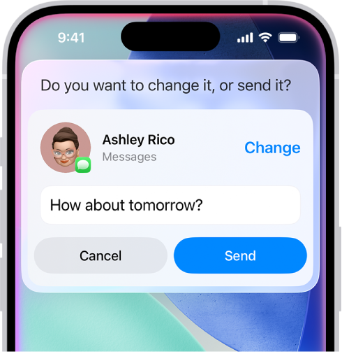 La pantalla de un iPhone mostrando una respuesta de Siri en la parte superior en forma de un mensaje de texto listo para enviarse.