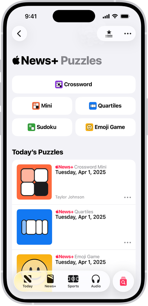 Umpan puzzle di Apple News+.