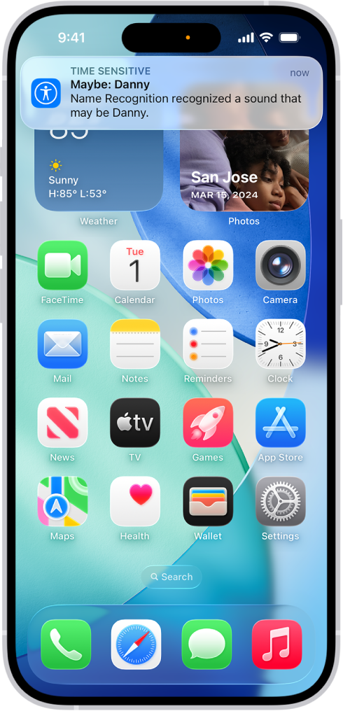 การแจ้งเตือนแสดงขึ้นบน iPhone โดยระบุว่าการจำชื่อได้ยินเสียงที่อาจเป็นชื่อ