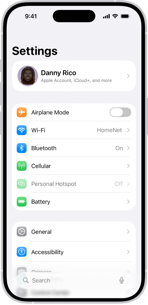 “设置”屏幕，显示 iPhone 已接入名为 HomeNet 的无线局域网。