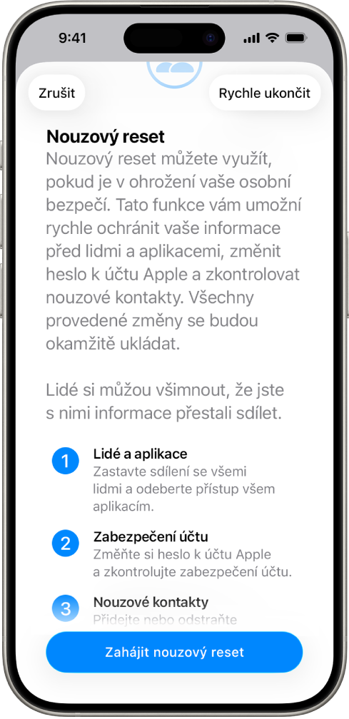 Displej s tlačítkem pro spuštění nouzového resetu