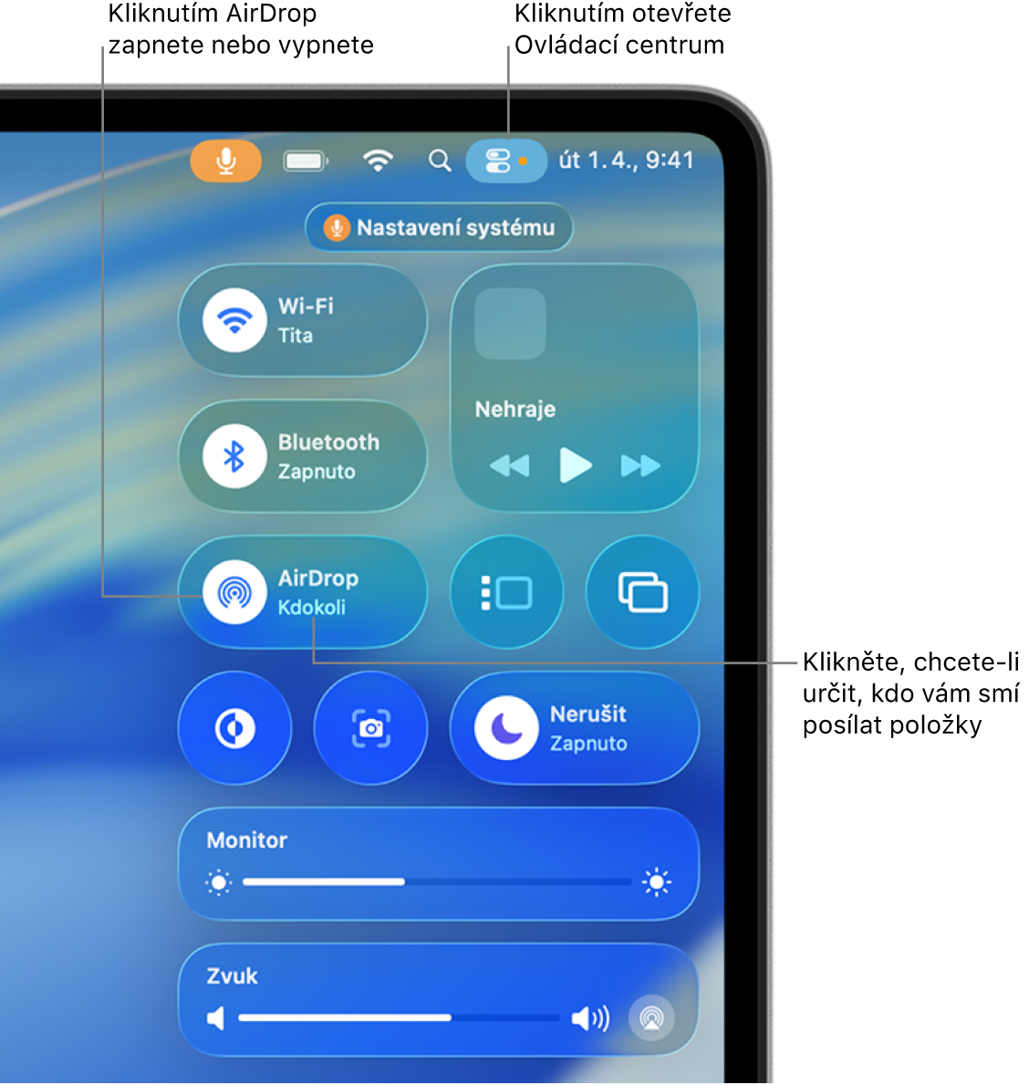 Použití AirDropu v Ovládacím centru