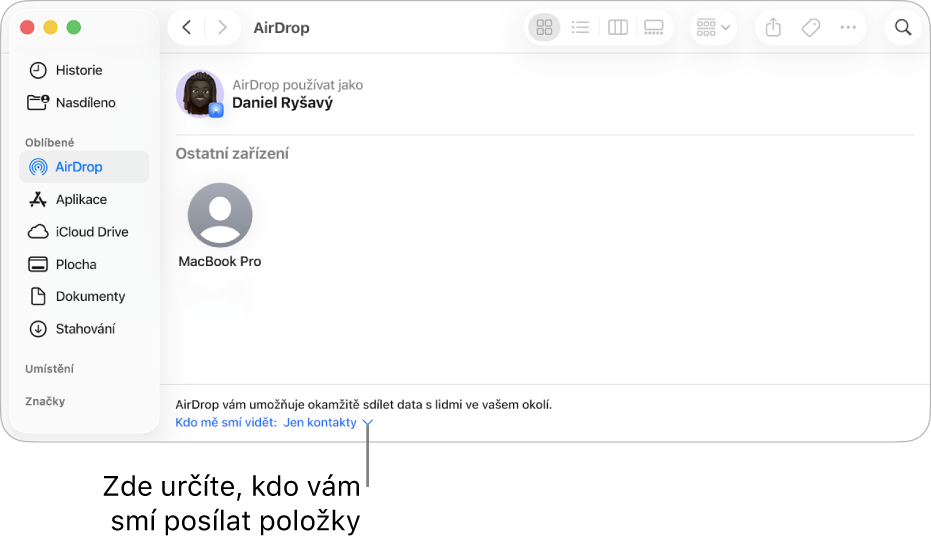 Okno AirDrop ve Finderu
