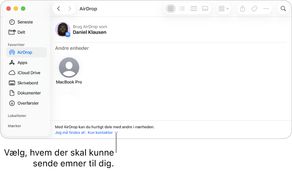 AirDrop-vinduet i Finder.