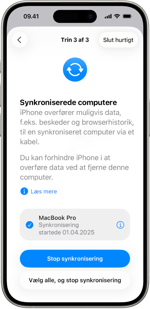 En iPhone-skærm, der viser skærmen Synkroniserede computere.