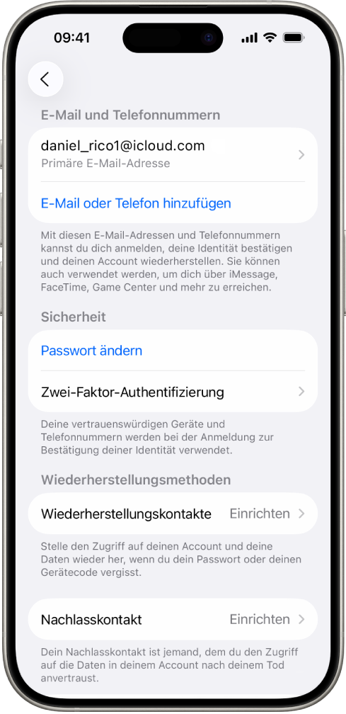Ein iPhone-Bildschirm mit deaktivierter Zwei-Faktor-Authentifizierung.