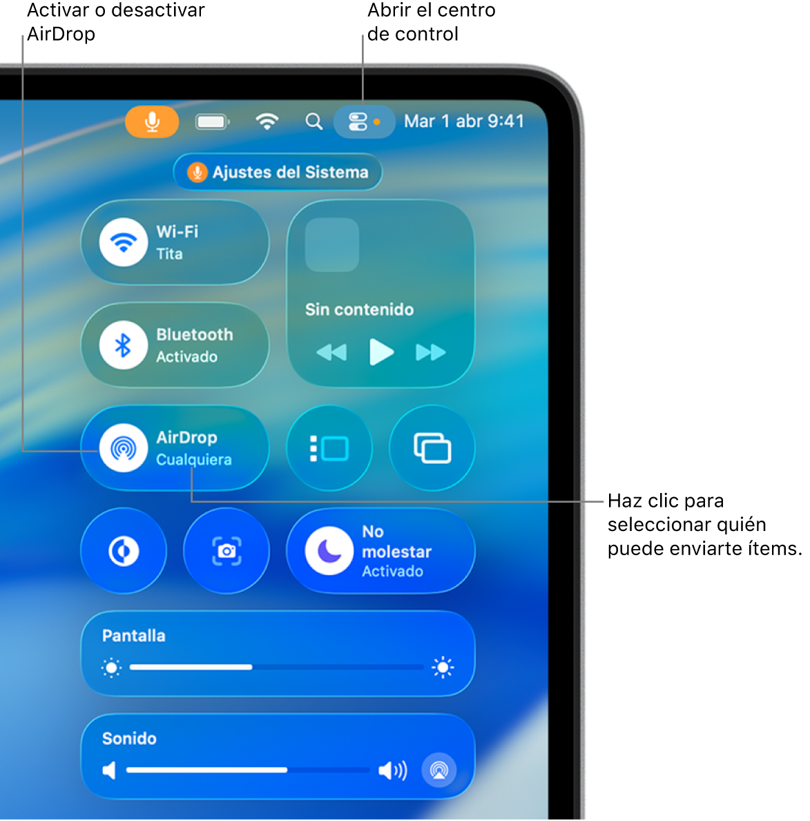 Usar AirDrop desde el centro de control.