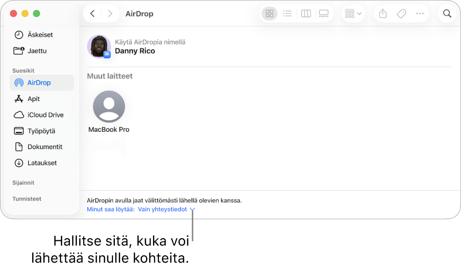 Finderin AirDrop-ikkuna.