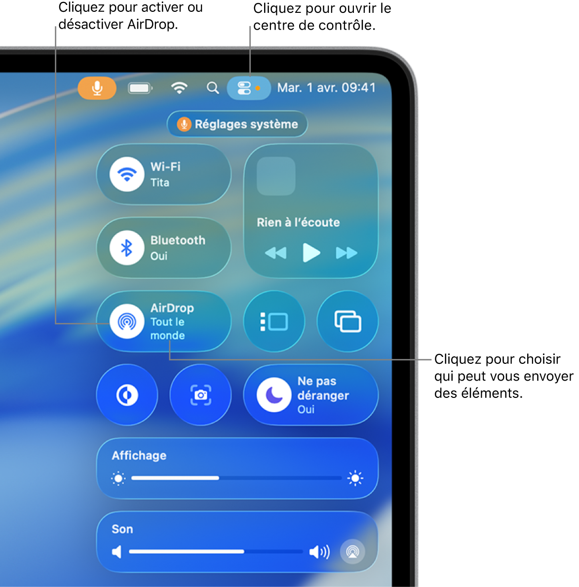 Utilisation de AirDrop à partir du Centre de contrôle