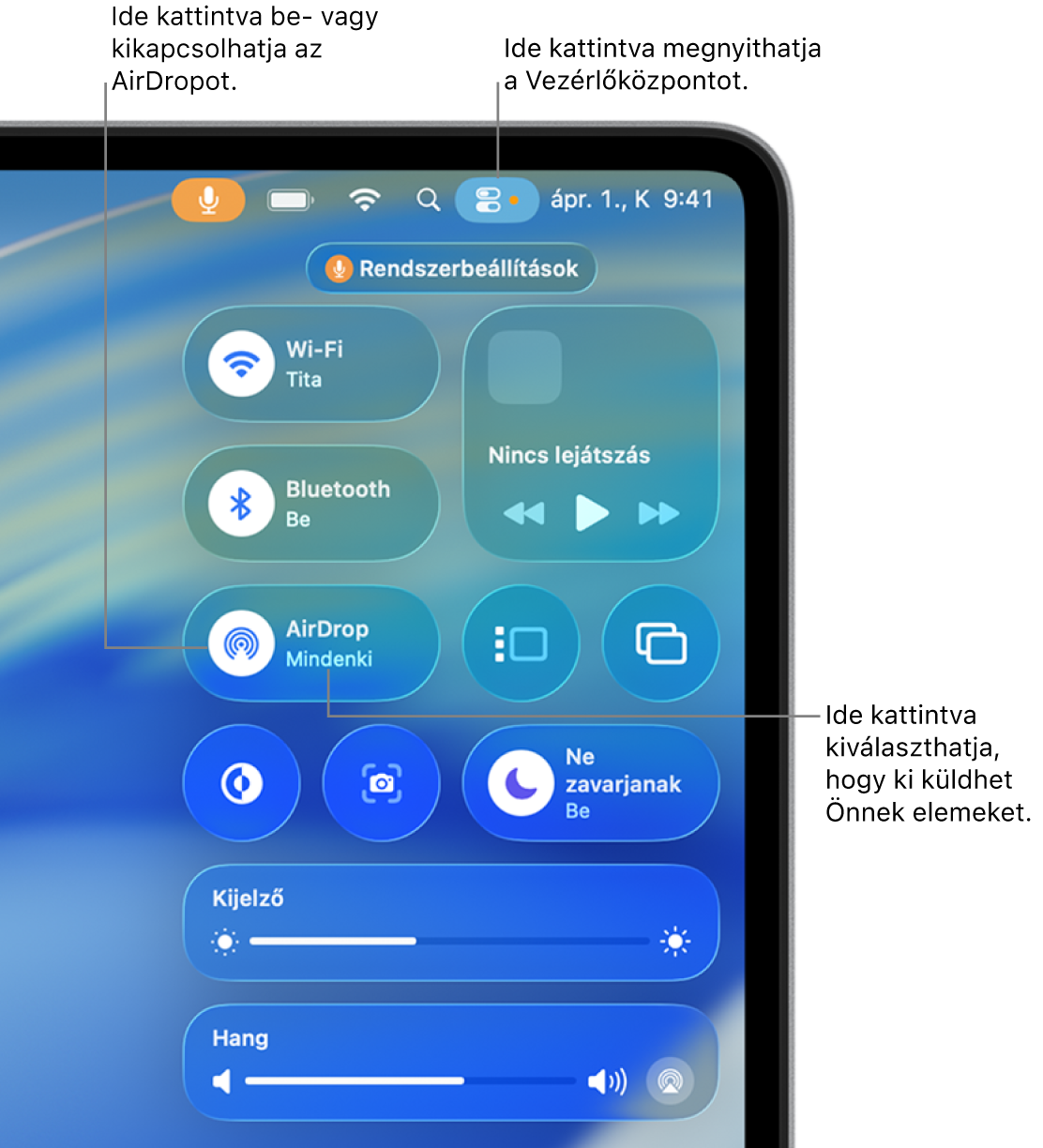 Az AirDrop használata a Vezérlőközpontból.