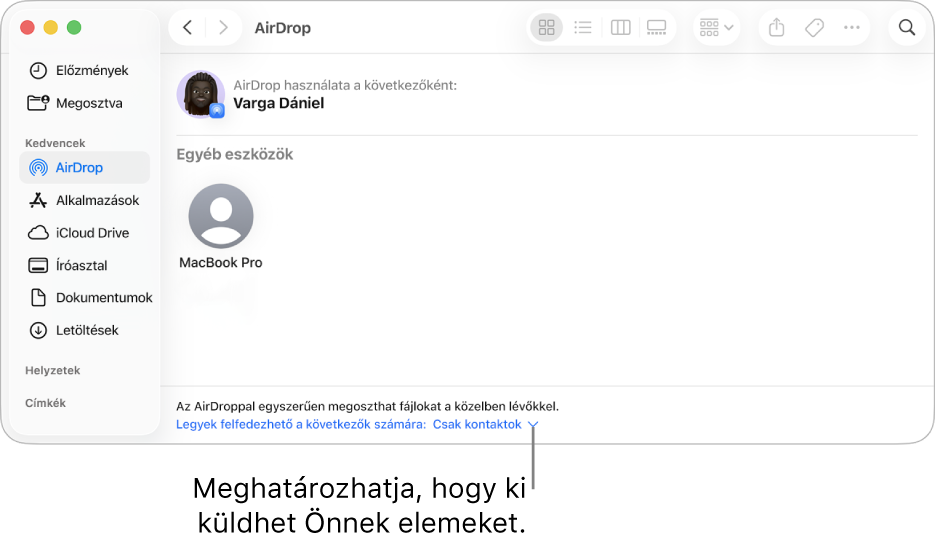 A Finder AirDrop ablaka.
