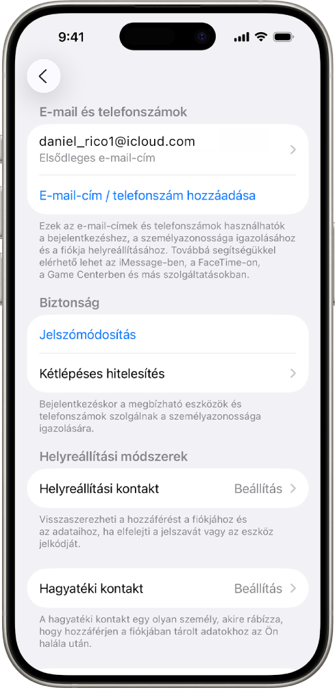 Egy iPhone képernyője, amelyen az látható, hogy a kétlépéses hitelesítés ki van kapcsolva.
