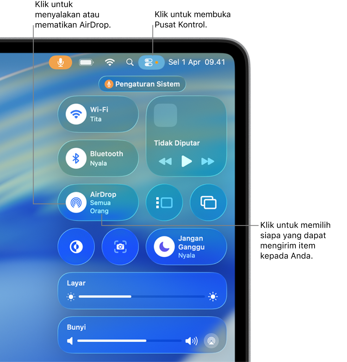 Menggunakan AirDrop dari Pusat Kontrol.