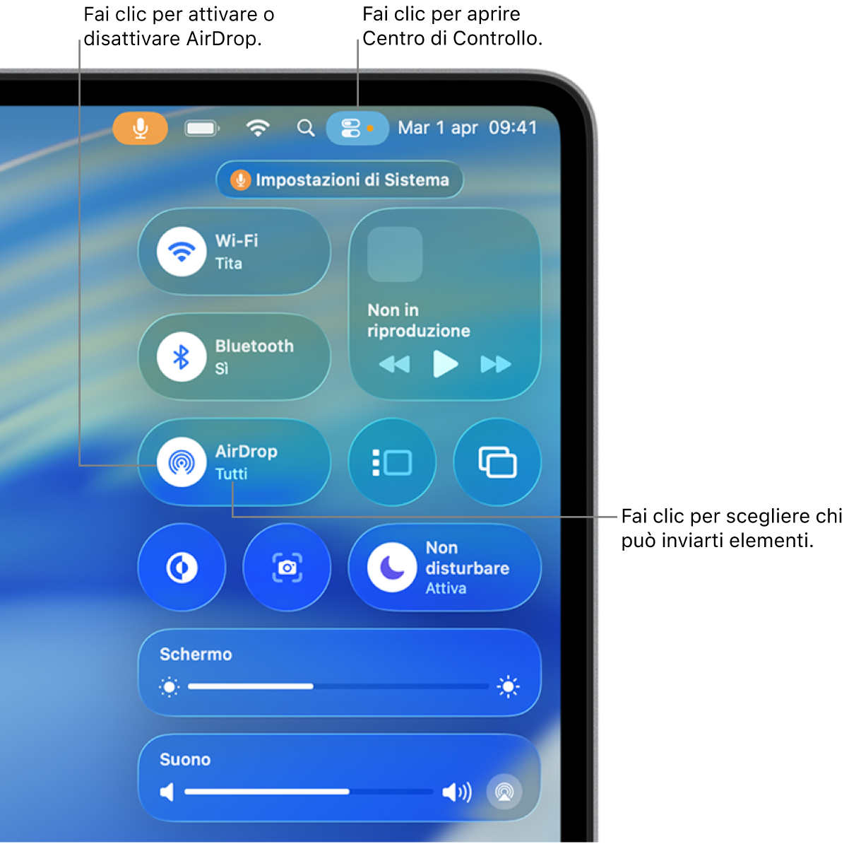 AirDrop viene usato dal Centro di Controllo.