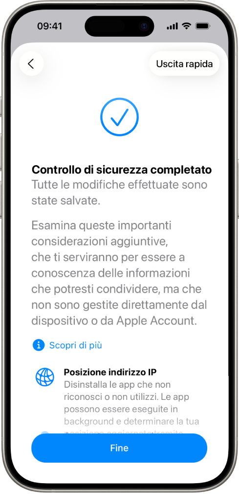 Una schermata di “Controllo di sicurezza” che mostra che l’operazione è stata completata.