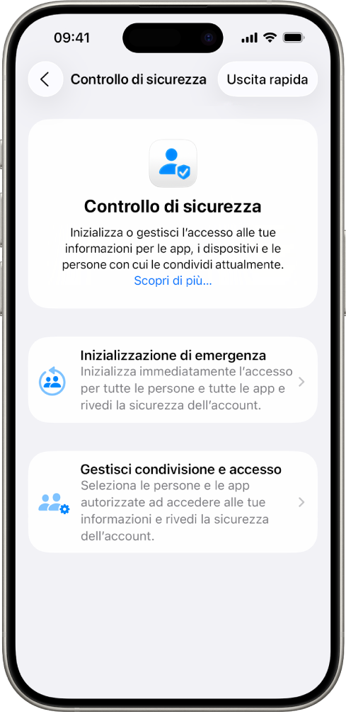 La schermata di “Controllo di sicurezza” su iPhone.