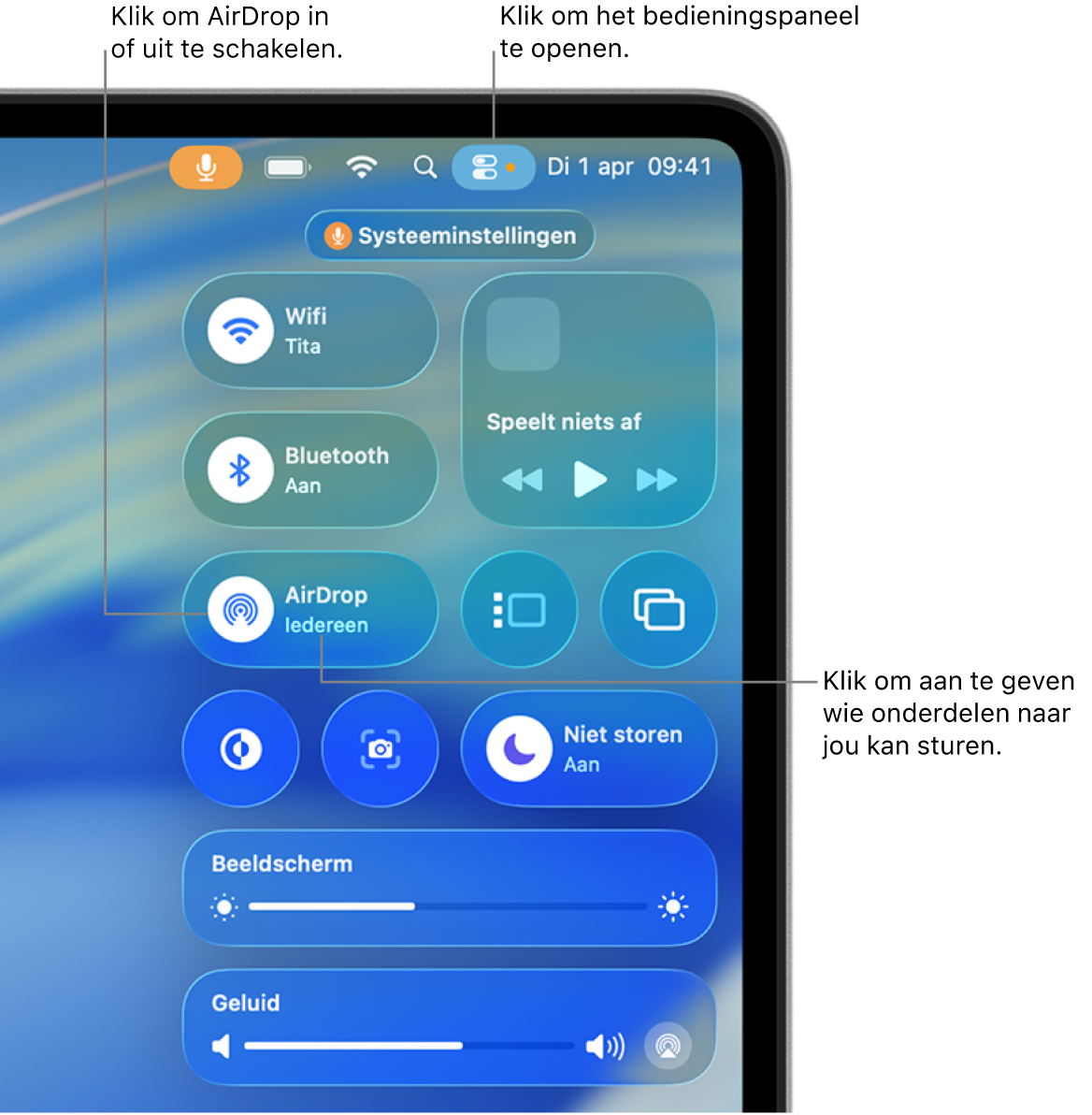 AirDrop gebruiken via het bedieningspaneel.