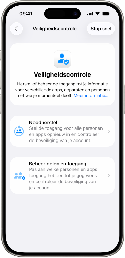 Een iPhone met het scherm van Veiligheidscontrole.