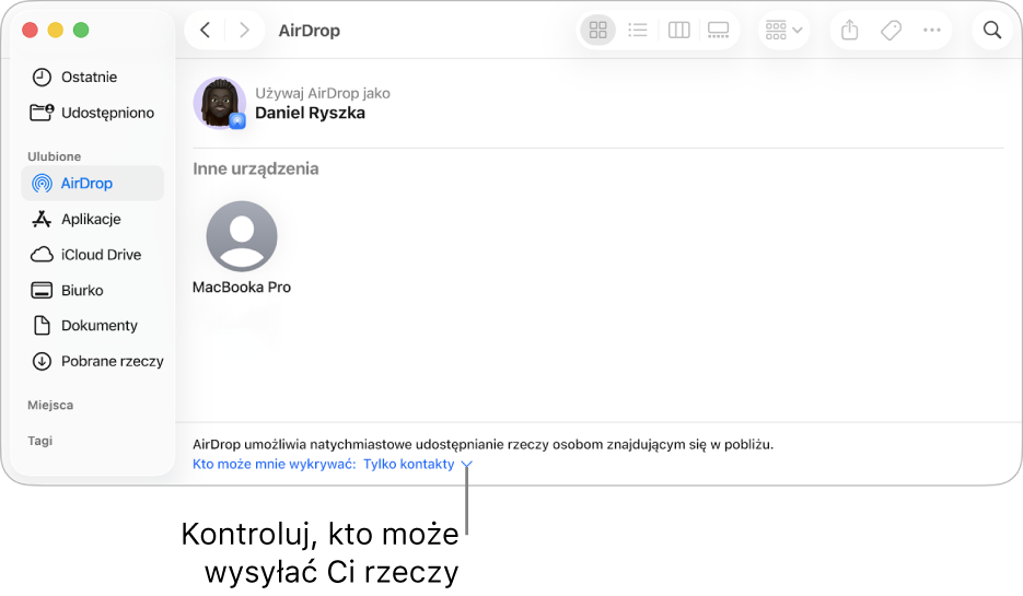 Okno AirDrop Findera.