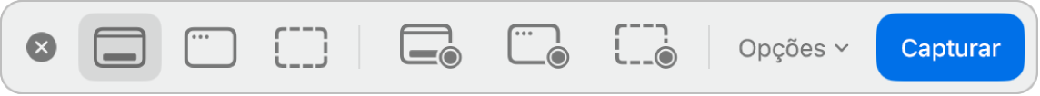 Painel de ferramentas do app Captura de Tela.